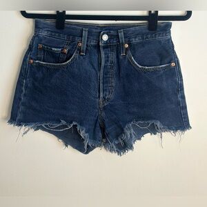 Levi's Dark Blue Frayed Jean Shorts